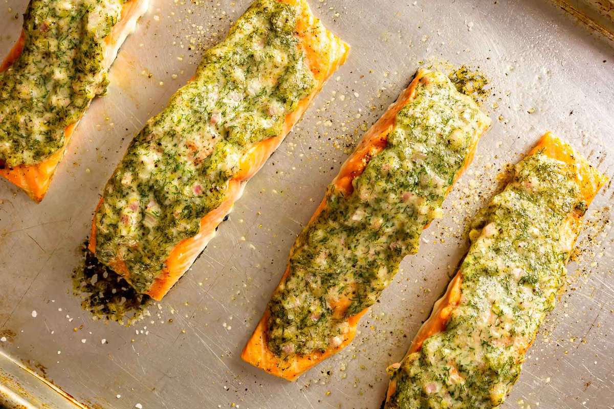 Monterey Bay Kelp-Crusted Salmon with Lemon-Dill Sauce