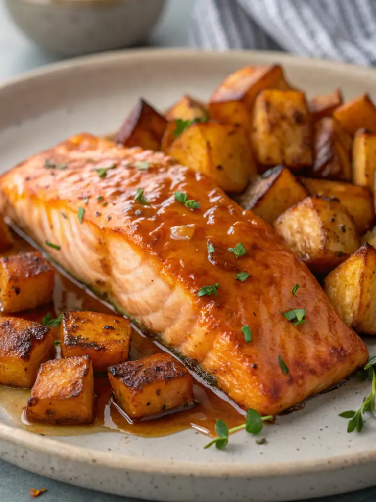 Maple-Glazed Salmon with Roasted Sweet Potatoes