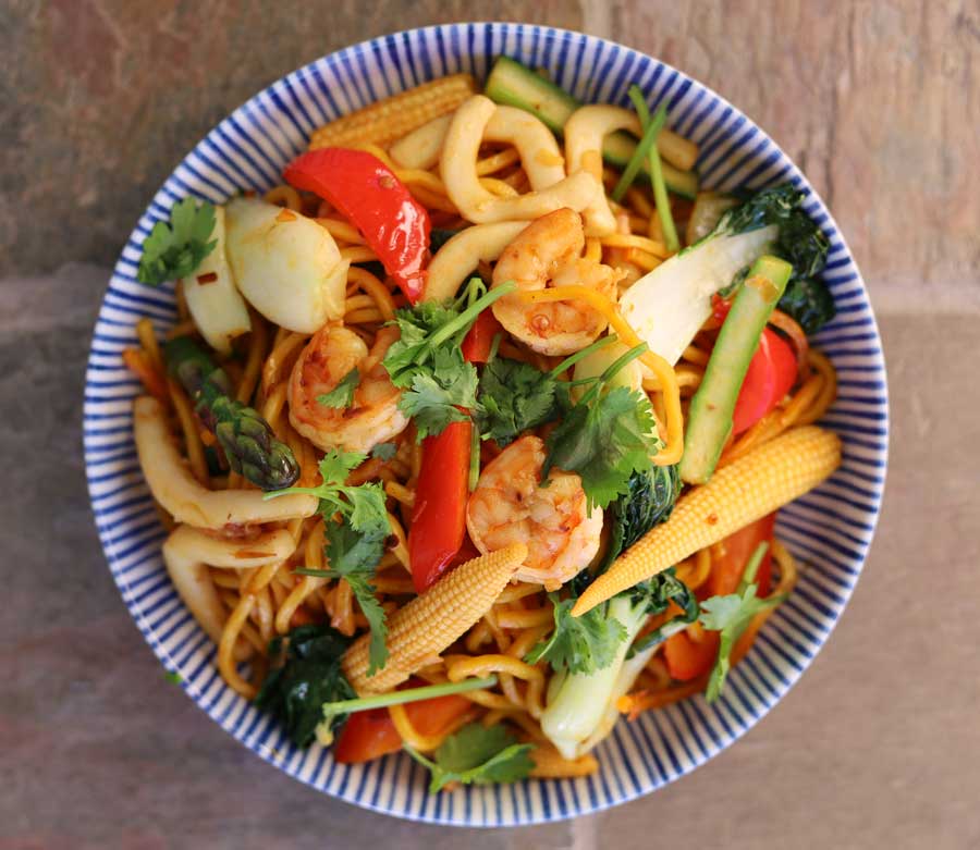 Thai Seafood and Basil Stir-Fry with Rice Noodles
