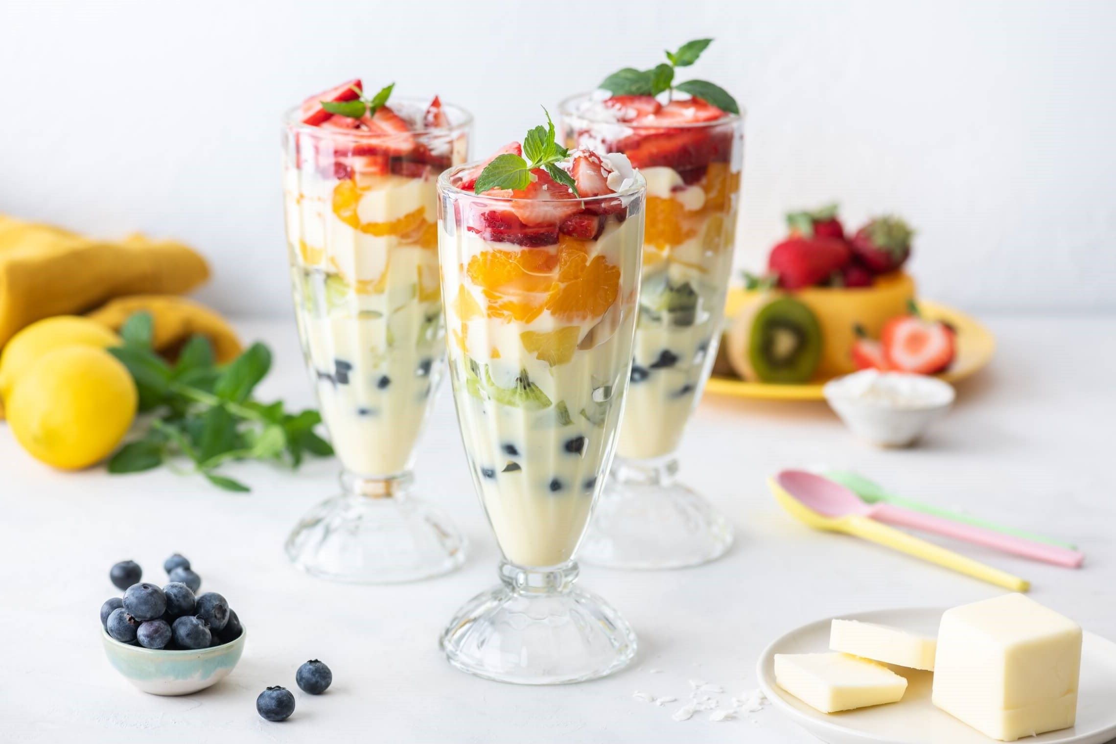 Gummy Auction Fruit Parfait with Berry Swirl
