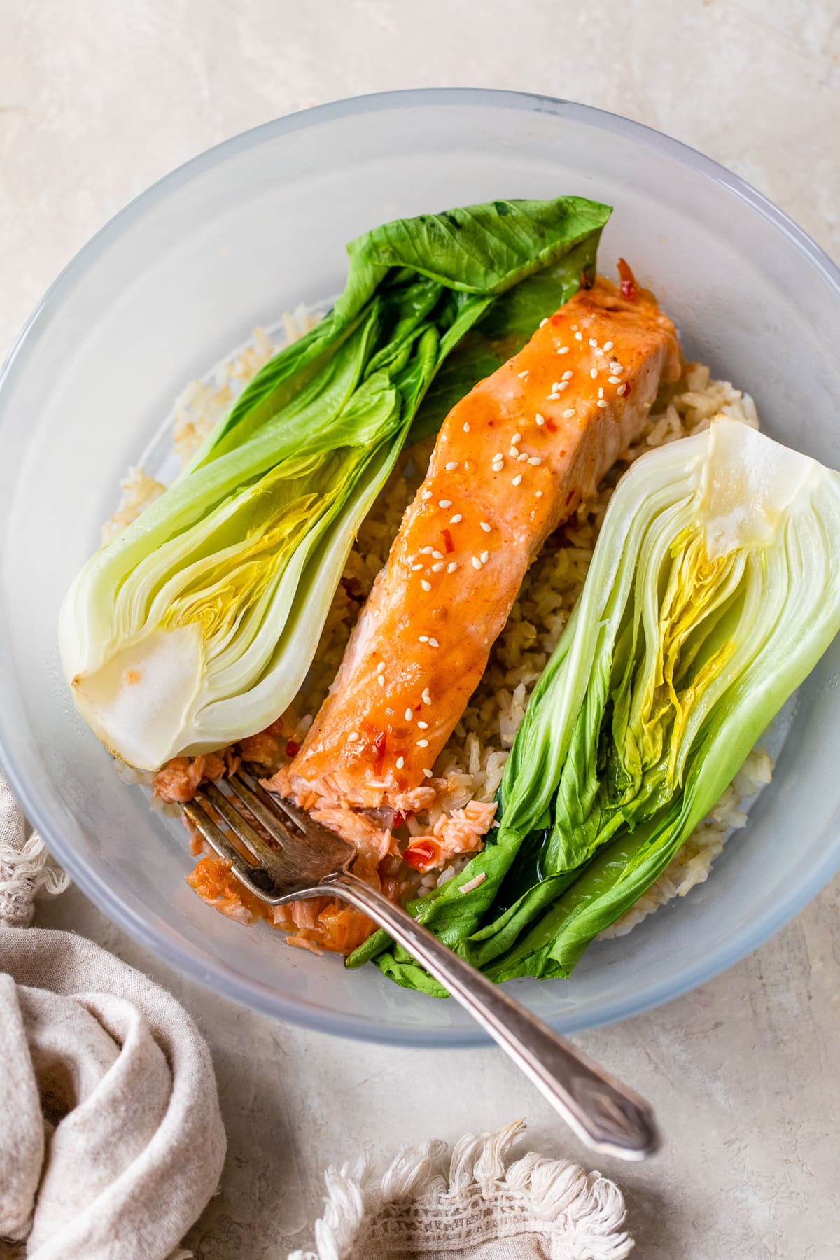 Maple-Ginger Glazed Salmon with Crispy Rice and Bok Choy