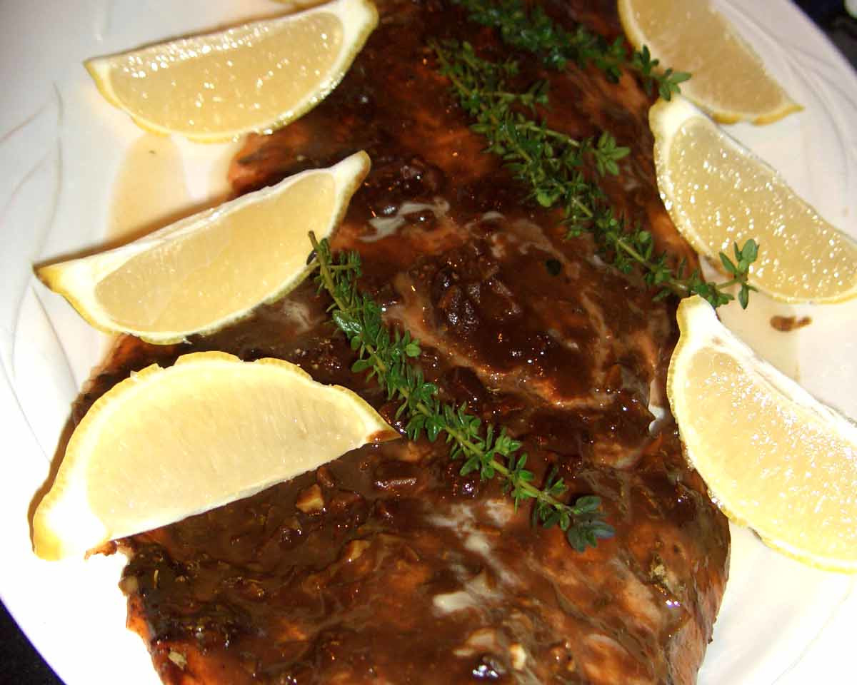 Aperol-Balsamic Glazed Salmon with Lemon