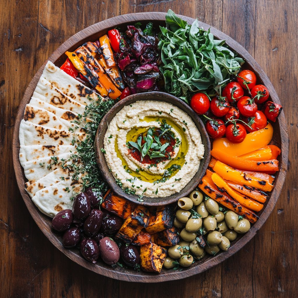 Mediterranean Grilled Veggie and Hummus Platter