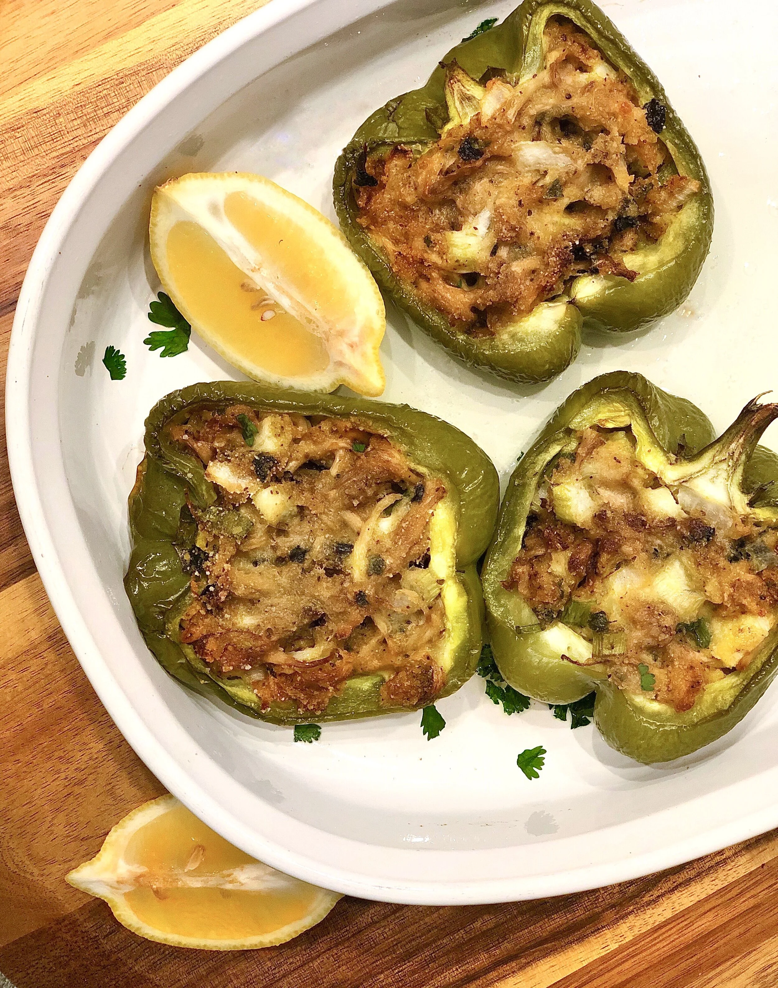 American Seafood and Sweet Potato Stuffed Peppers