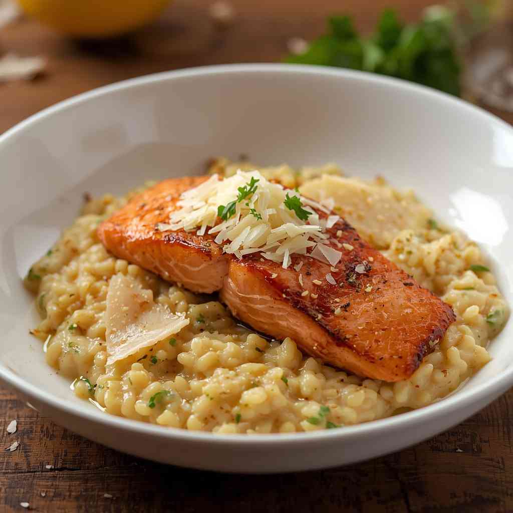 Saffron-Glazed Salmon with Lemon-Cilantro Risotto