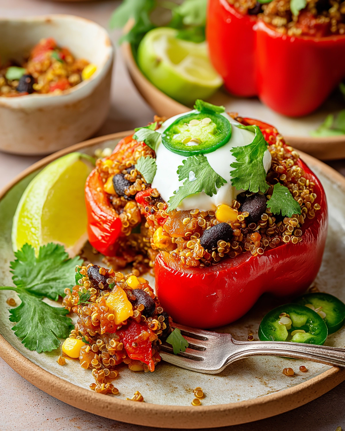 Quinoa-Stuffed Bell Peppers with Black Bean Corn Salsa