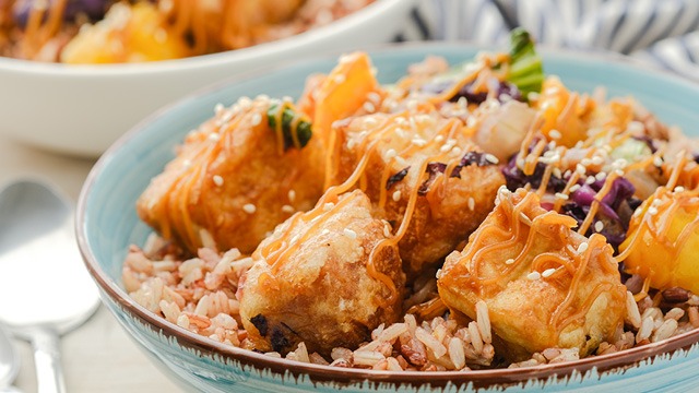 Spicy Peanut Butter Tofu Stir-Fry with Jasmine Rice