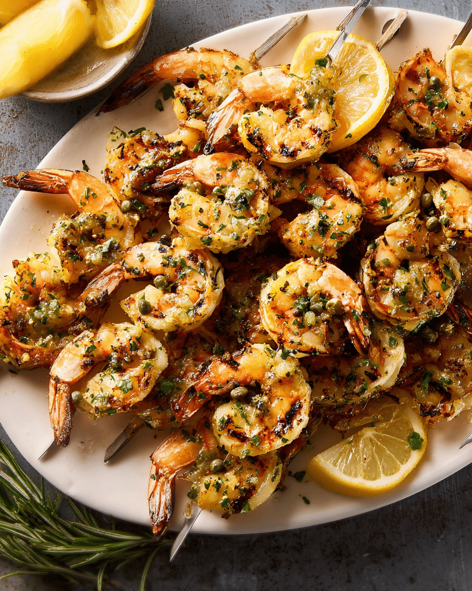 Dancing Shrimp Skewers with Lemon-Caper Burst