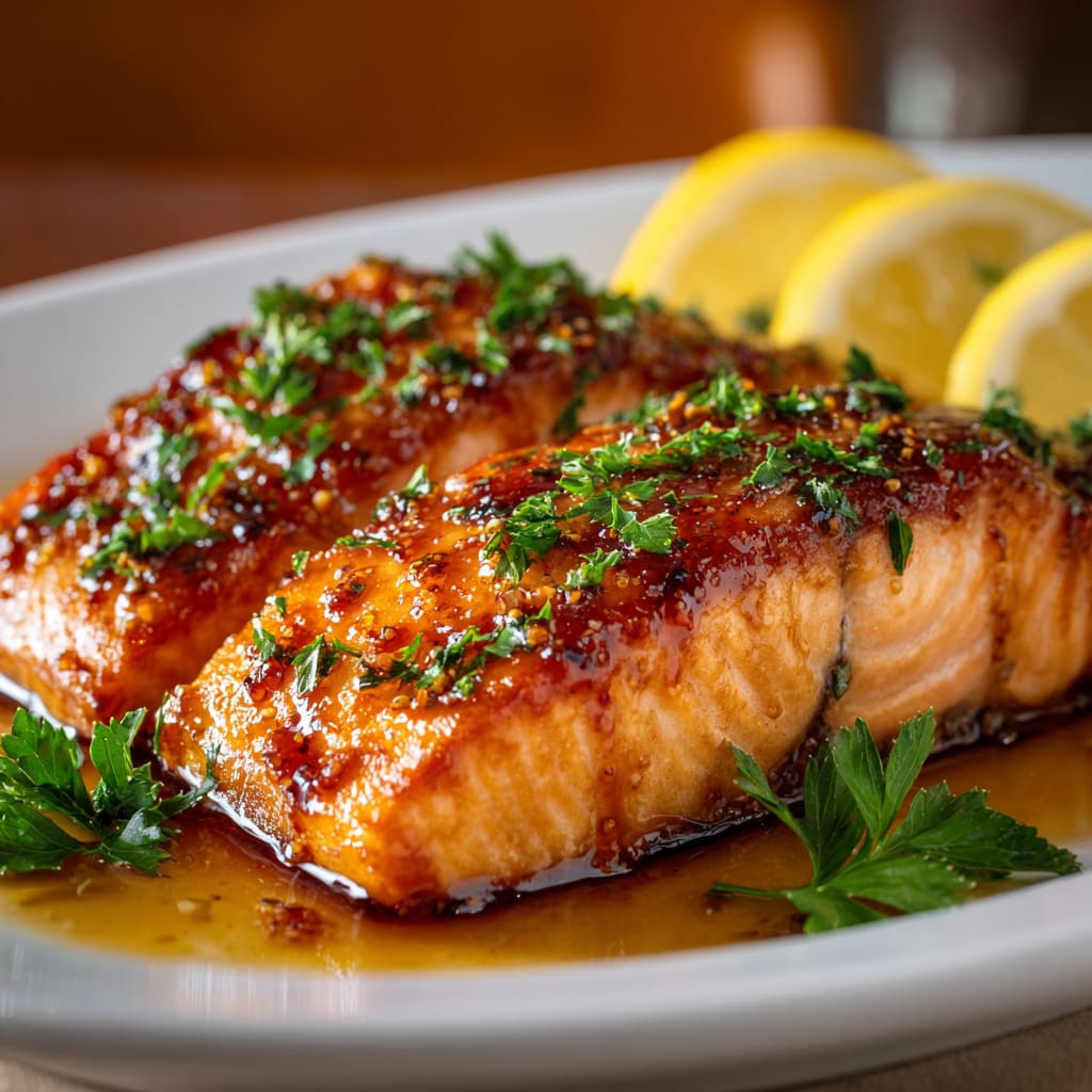 Maple-Dijon Glazed Salmon with Lemon-Asparagus