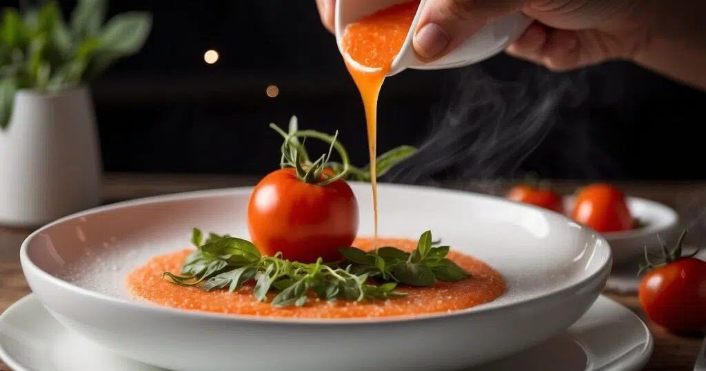 Saffron-Infused Tomato Consommé with Basil Foam