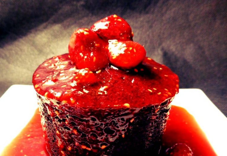 Belgian Chocolate Cake with Raspberry Coulis
