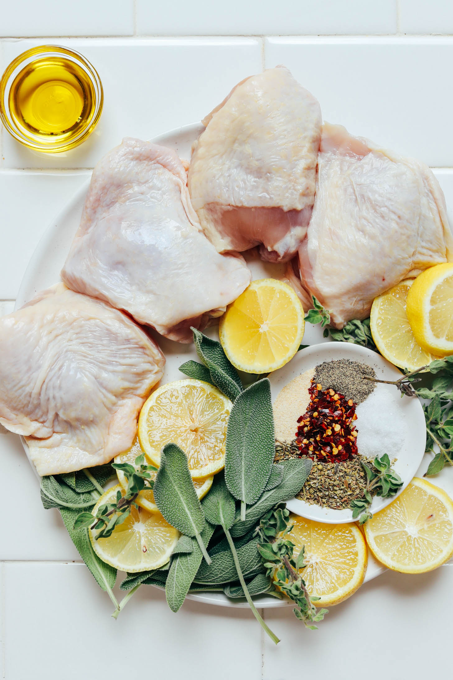 Lemon-Herb Chicken Thighs with Roasted Garlic Asparagus