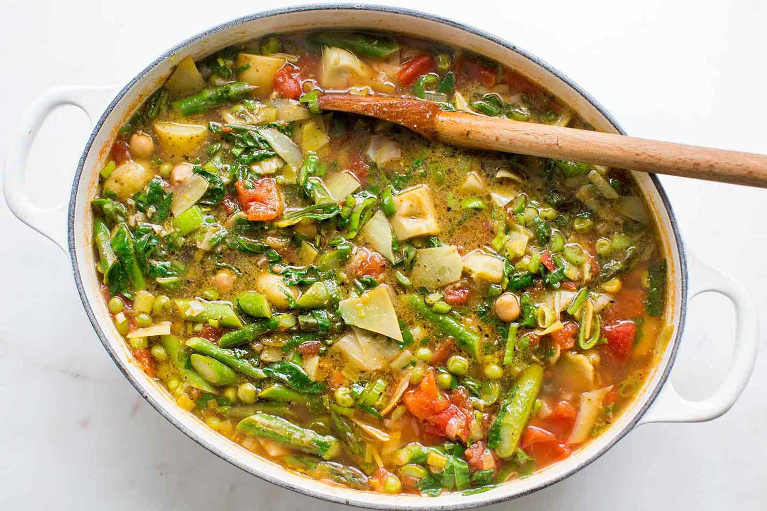 Spring Vegetable Minestrone Soup with Pea Puree