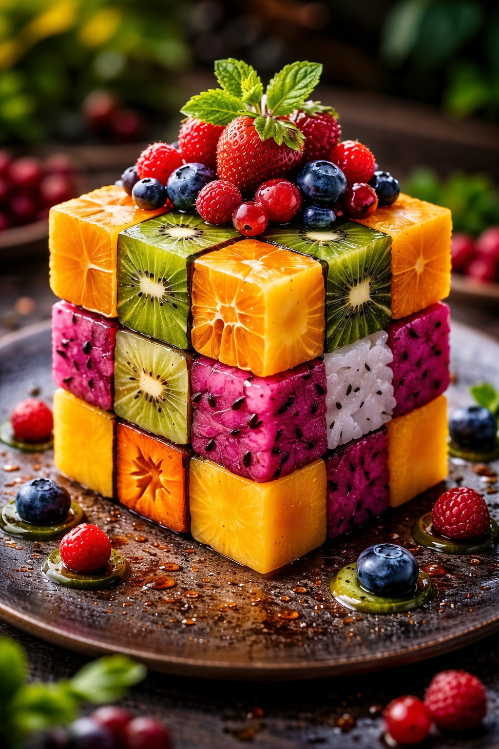 Digital Pixel Fruit Salad with Vibrant Layers