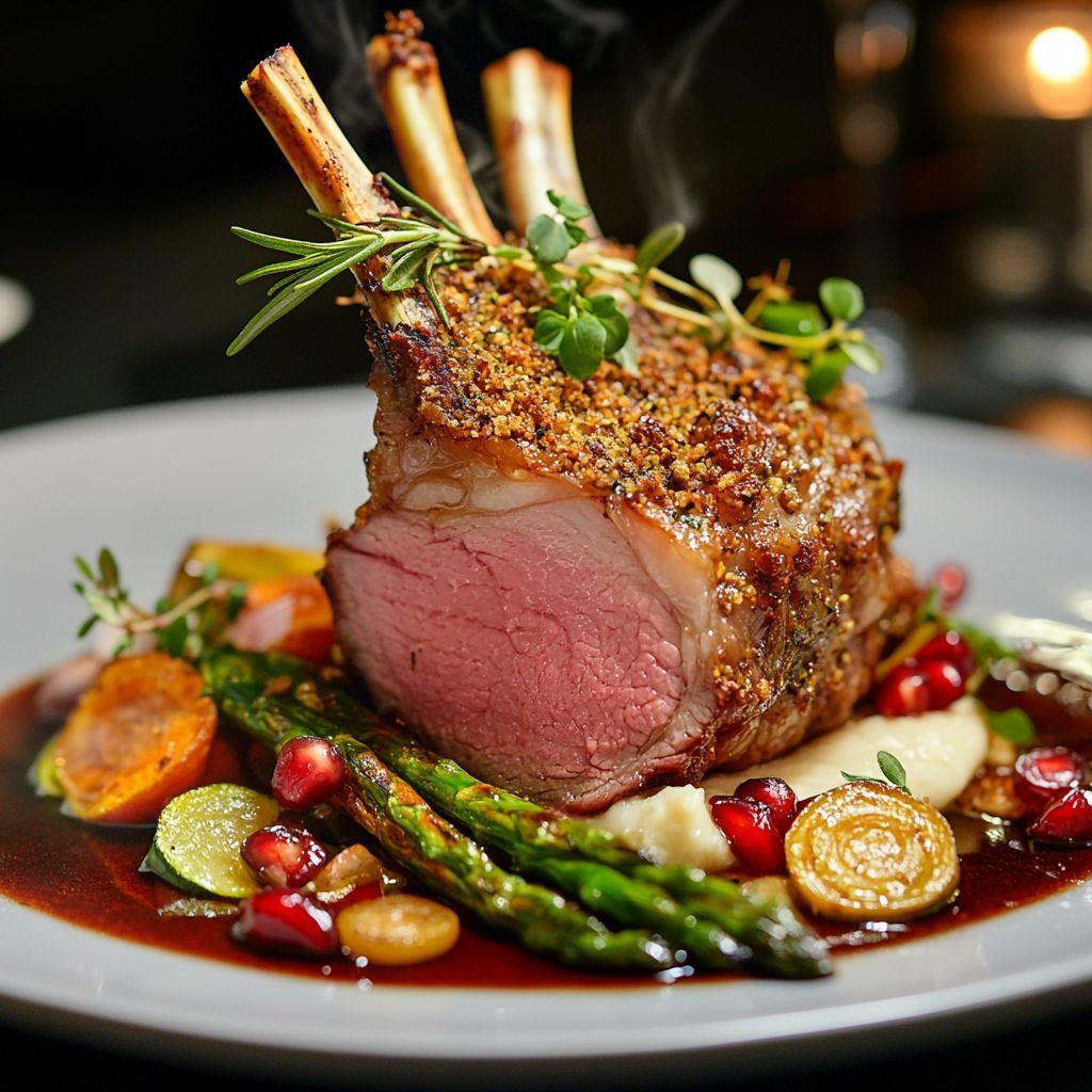 Serious Herb-Crusted Rack of Lamb with Roasted Vegetables