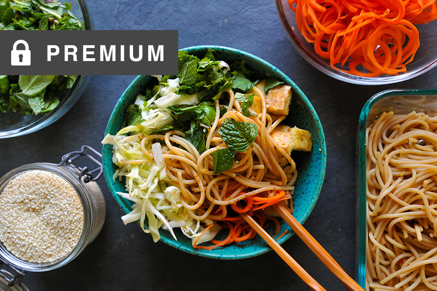Miso-Ginger Tofu Noodle Bowl with Snap Peas