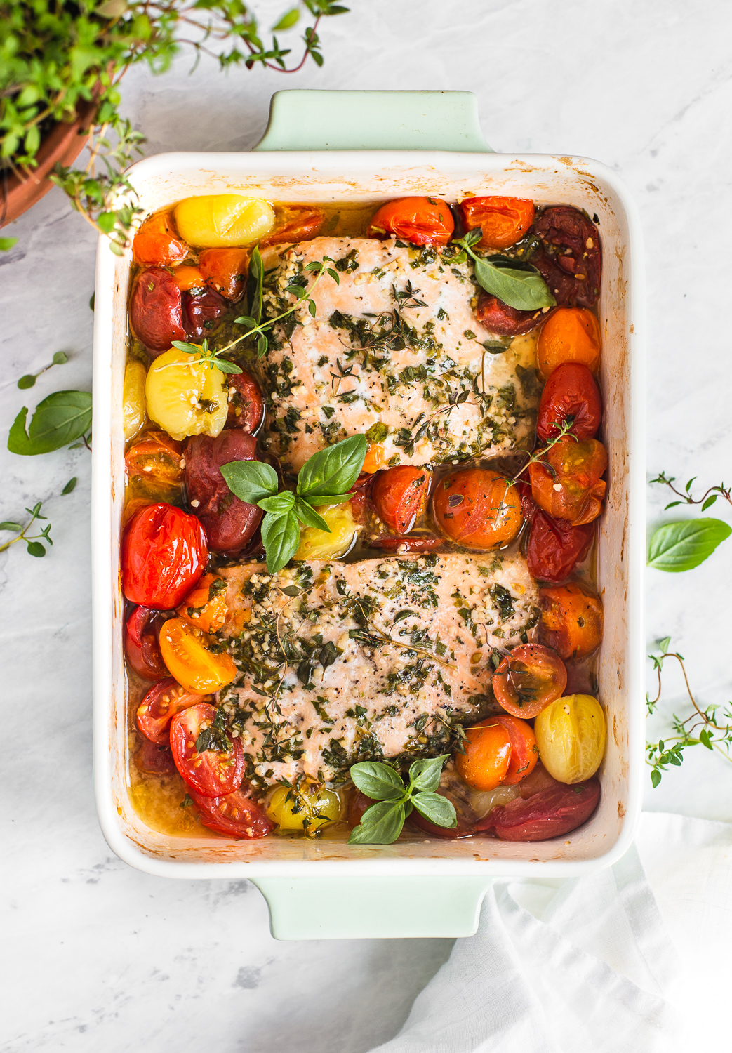 Lemon-Herb Baked Salmon with Roasted Cherry Tomatoes