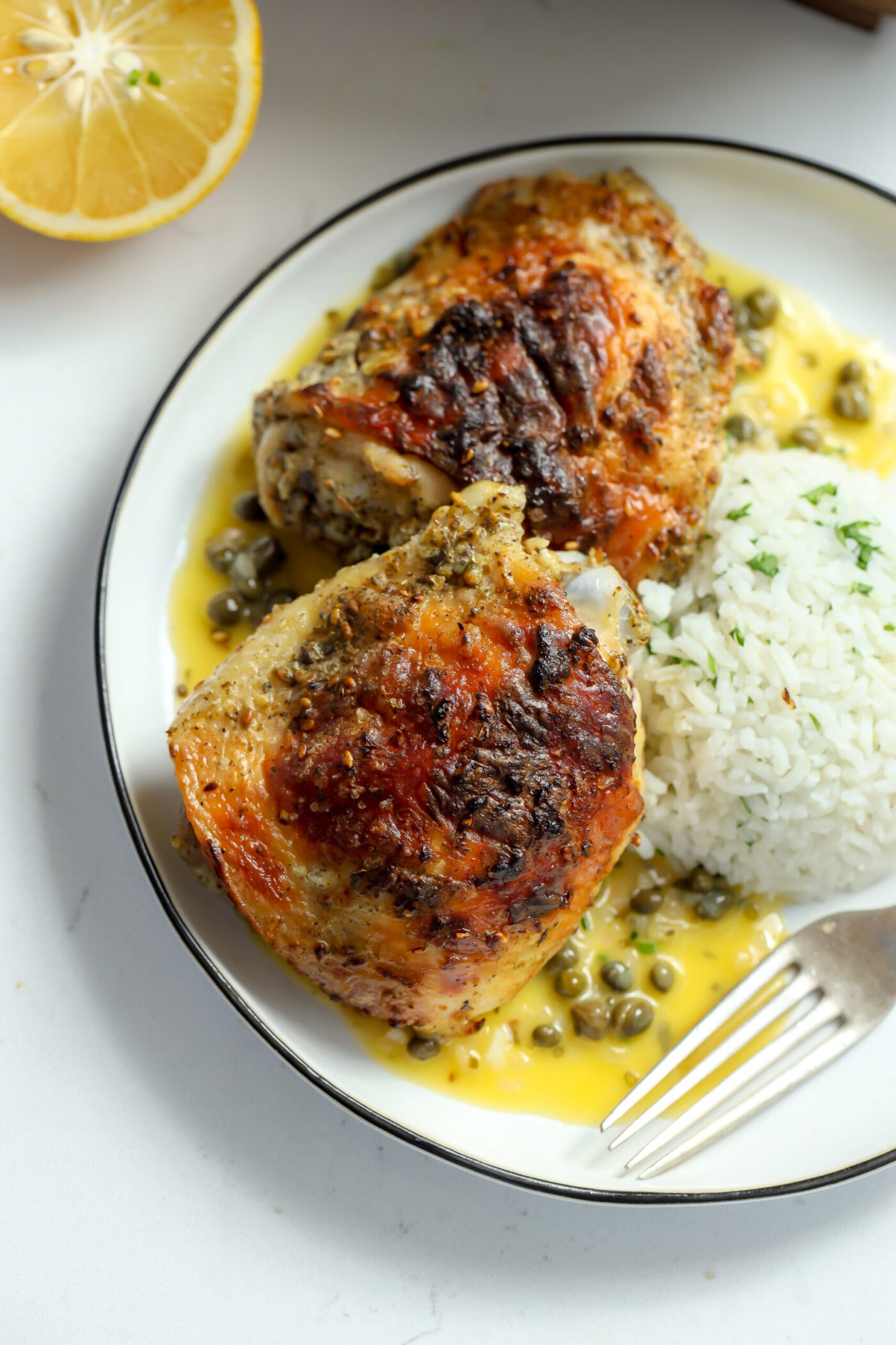Crispy Herb-Crusted Chicken Thighs with Lemon-Caper Cream