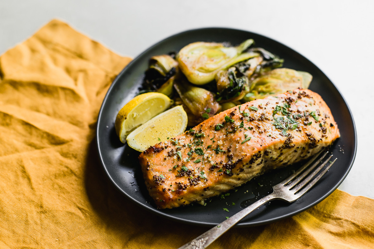 Maple-Mustard Glazed Salmon with Asparagus