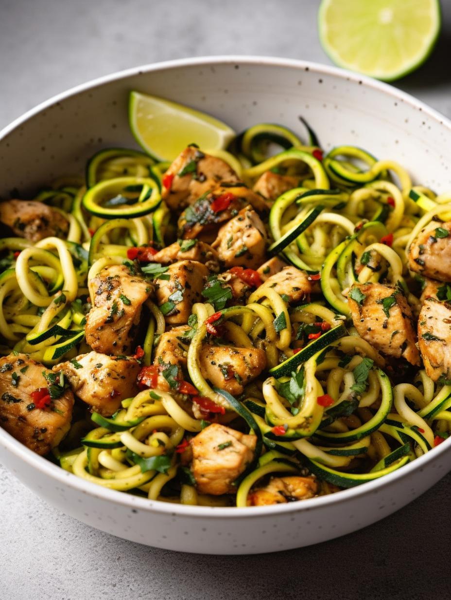 Lemon-Herb Chicken Zoodle Bowl with Avocado Cream
