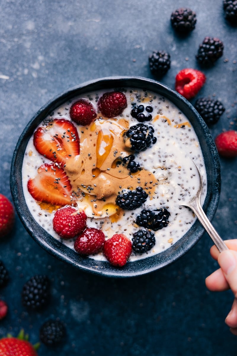 Berry-Compote Overnight Oats with Chia Seeds