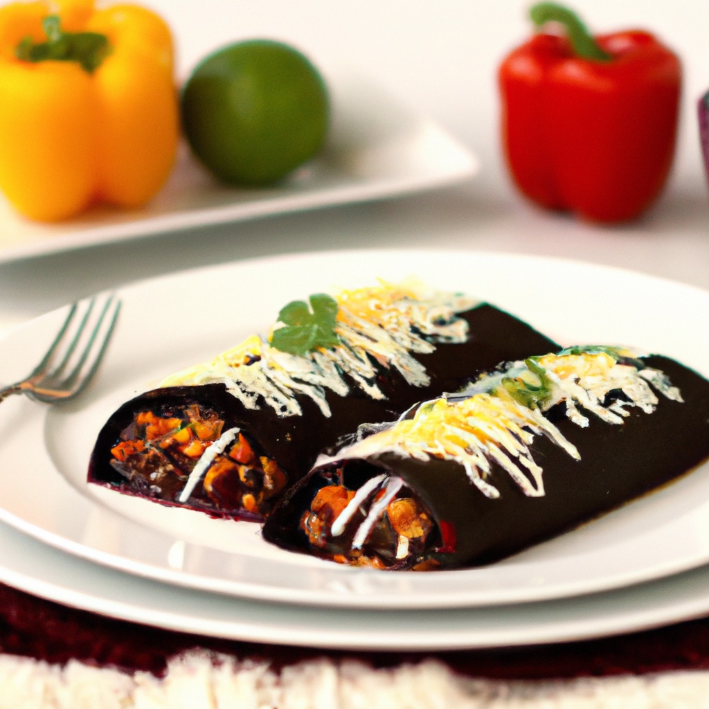 Mexican Vegetarian Enchiladas with Black Beans and Avocado Crema