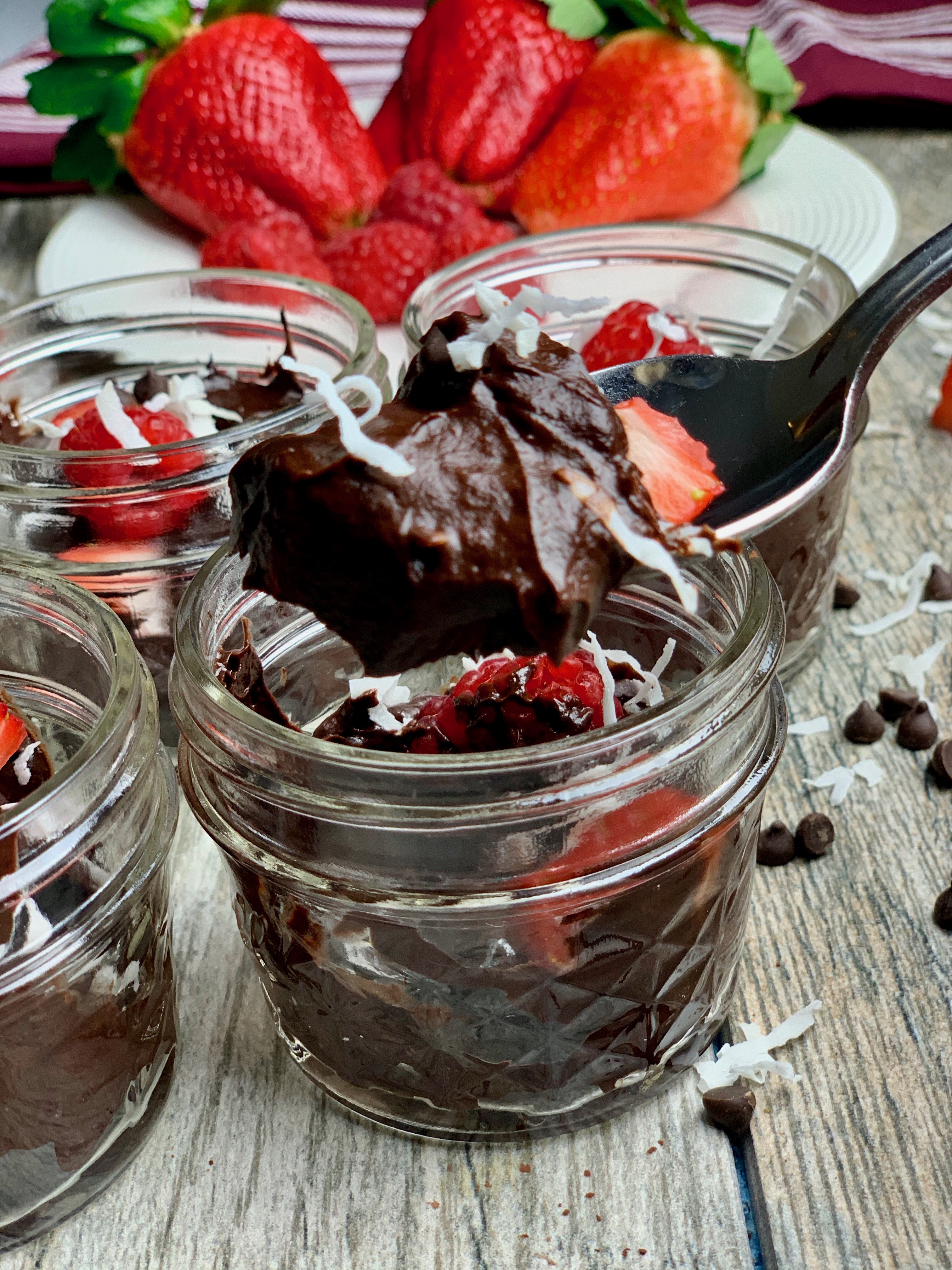 Vegan Chocolate Avocado Mousse with Raspberry Coulis