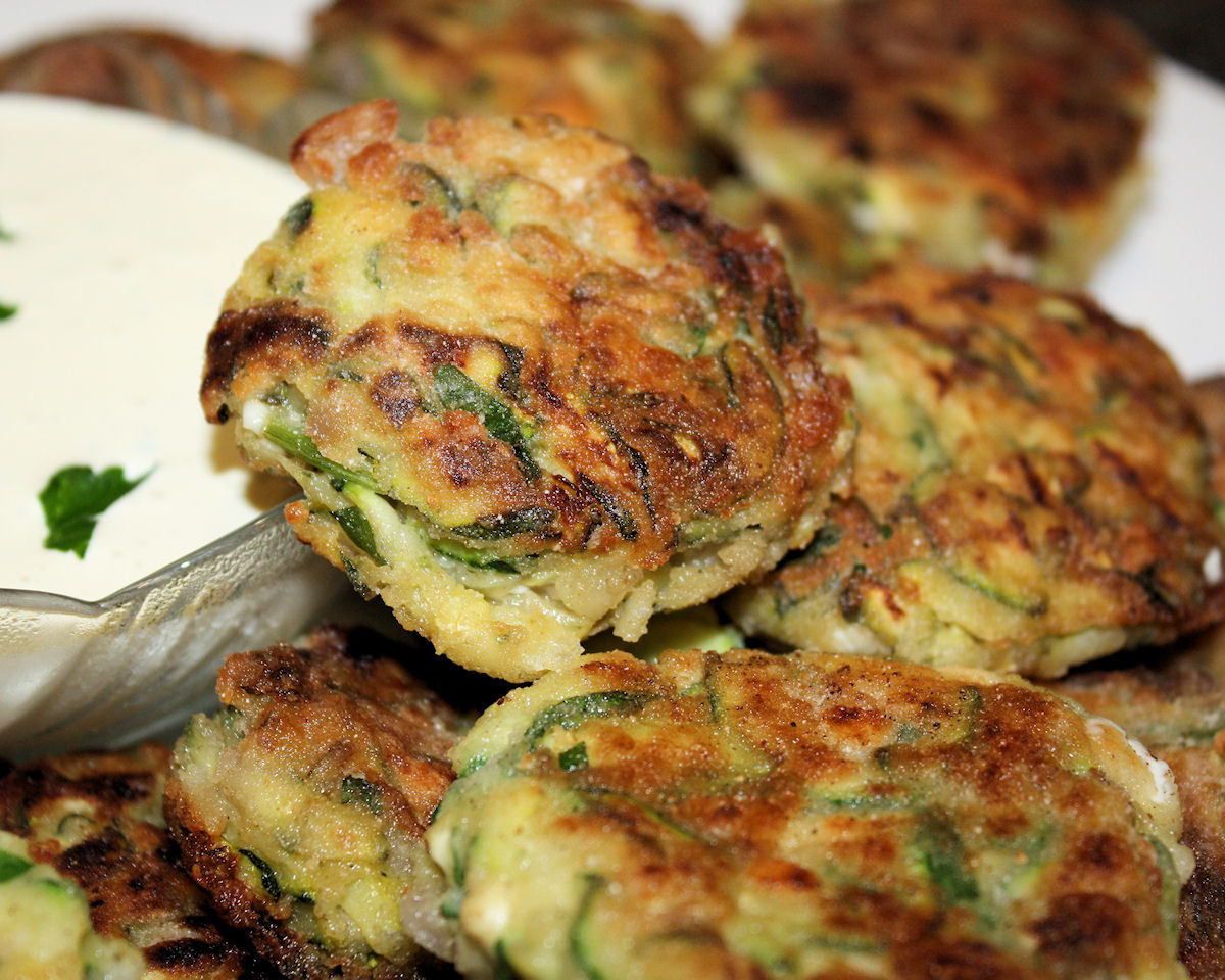 Tomato & Zucchini Fritters with Herbed Yogurt