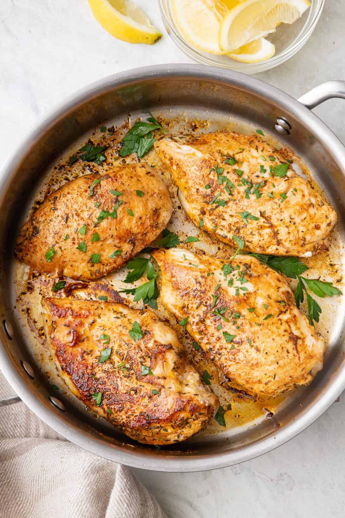 Lemon-Herb Pan-Seared Chicken Breasts with Garlic Potatoes