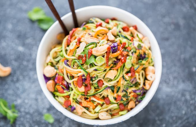 Rainbow Spiral Veggie Noodles with Lemon-Herb Drizzle