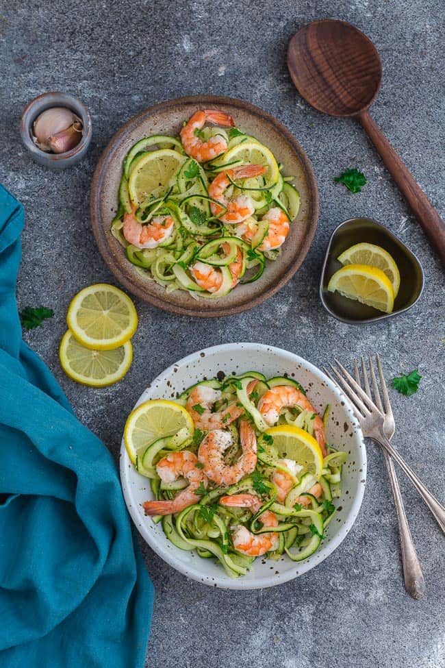 One-Pan Garlic Parmesan Shrimp with Zucchini Noodles