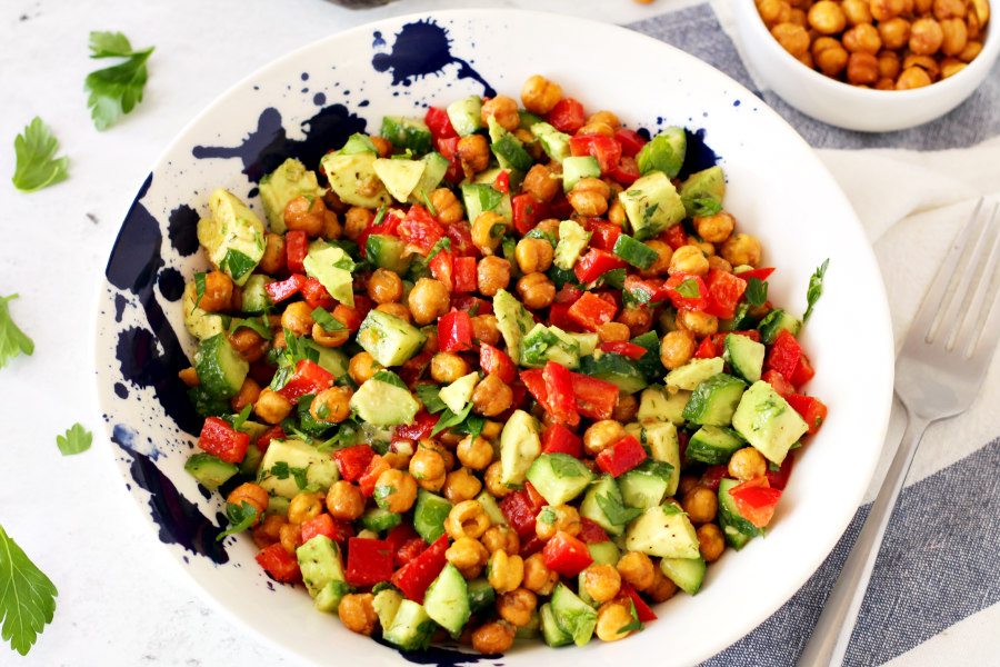Cucumber-Avocado Salad with Crispy Chickpeas