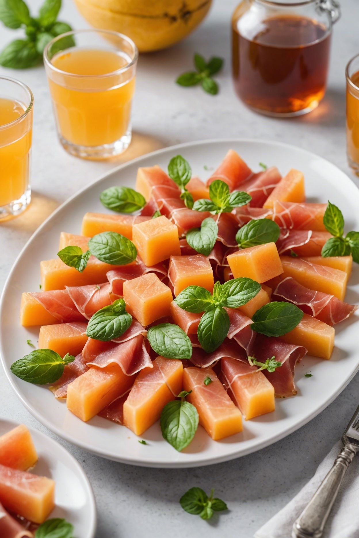 Aperol-Melon Prosciutto Skewers with Mint