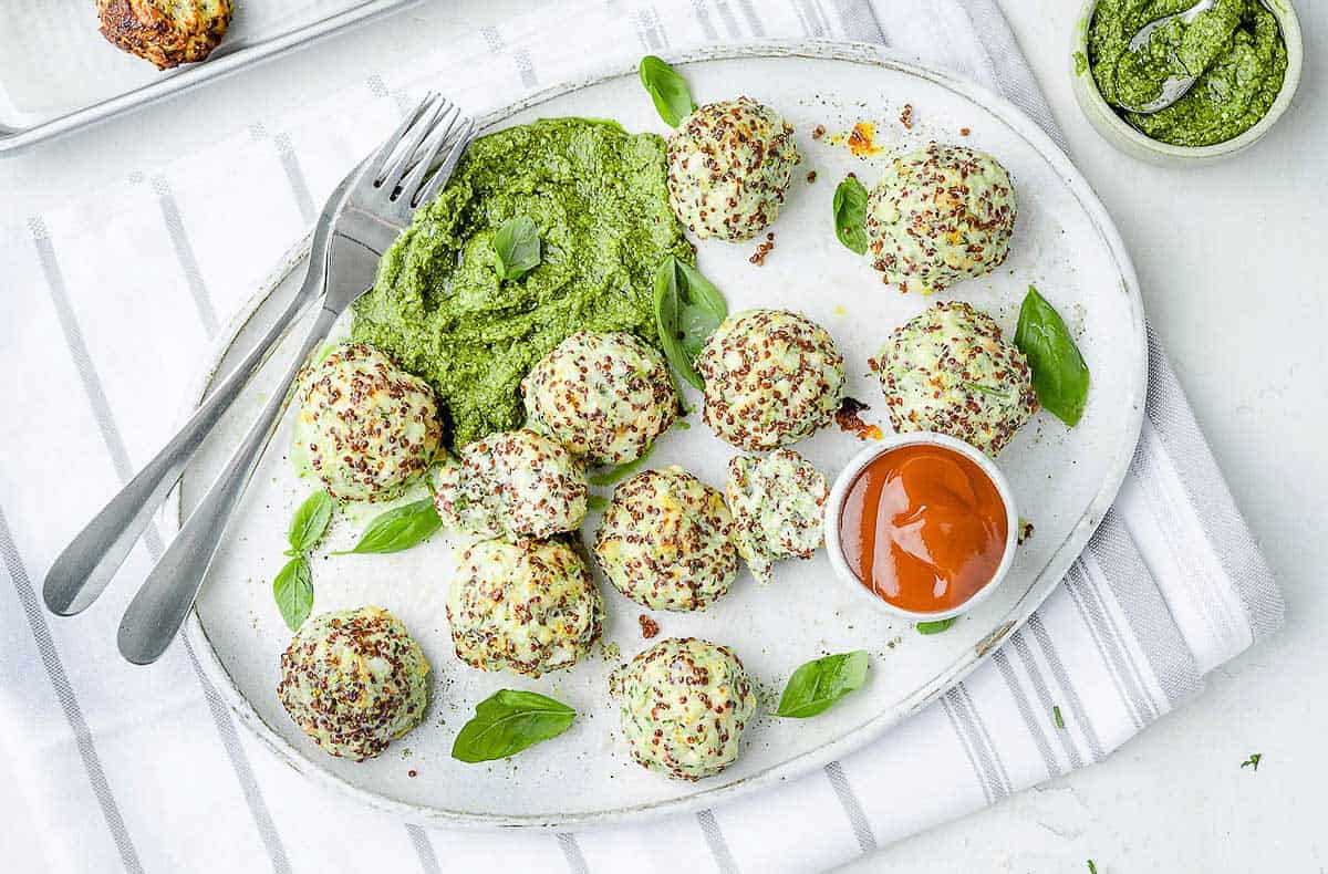 Crispy Zucchini & Carrot Chicken Meatballs with Hidden Veggie Sauce