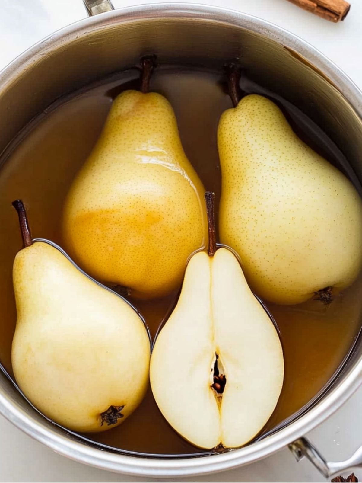 Brandy-Soaked Poached Pears