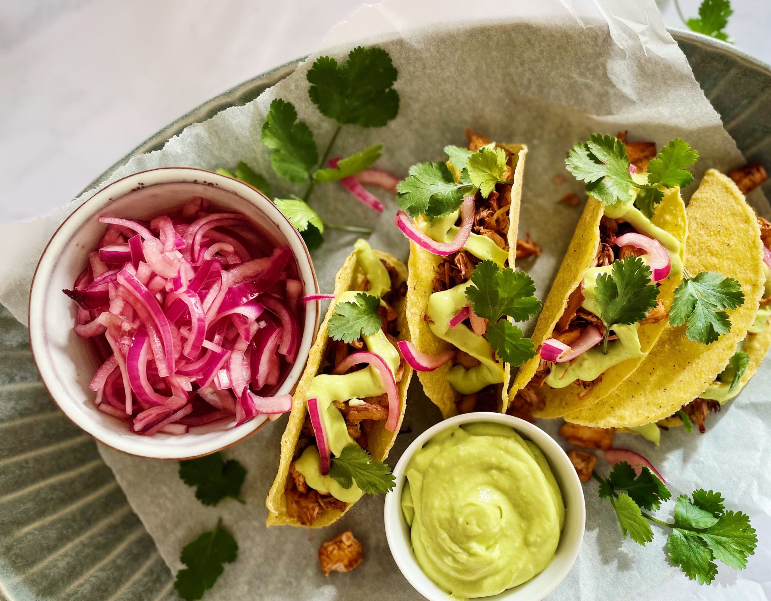 Mexican Jackfruit Tacos with Avocado Crema