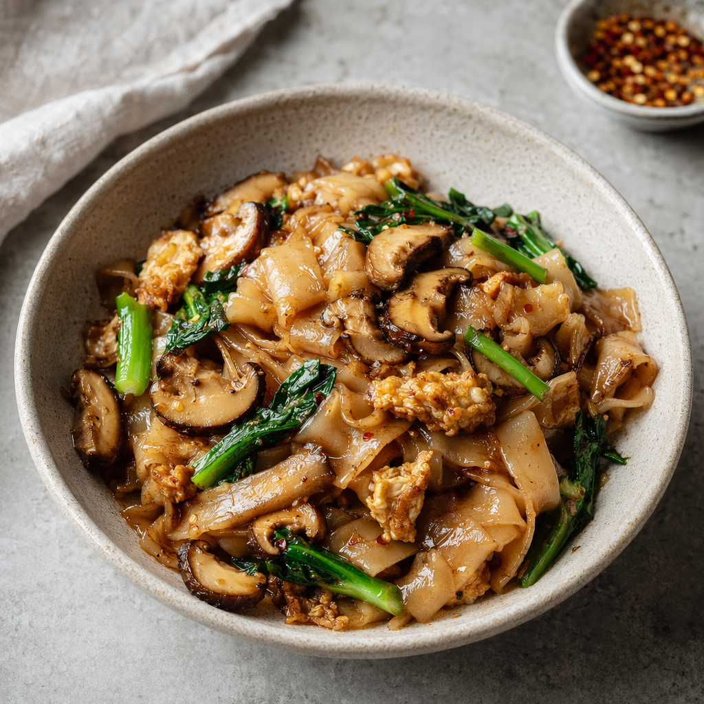 Thai Vegetarian Pad See Ew with Mushrooms