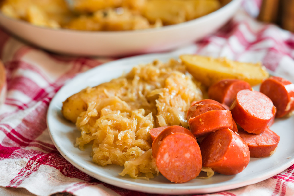 Oktoberfest Bratwurst with Creamy Sauerkraut & Dijon