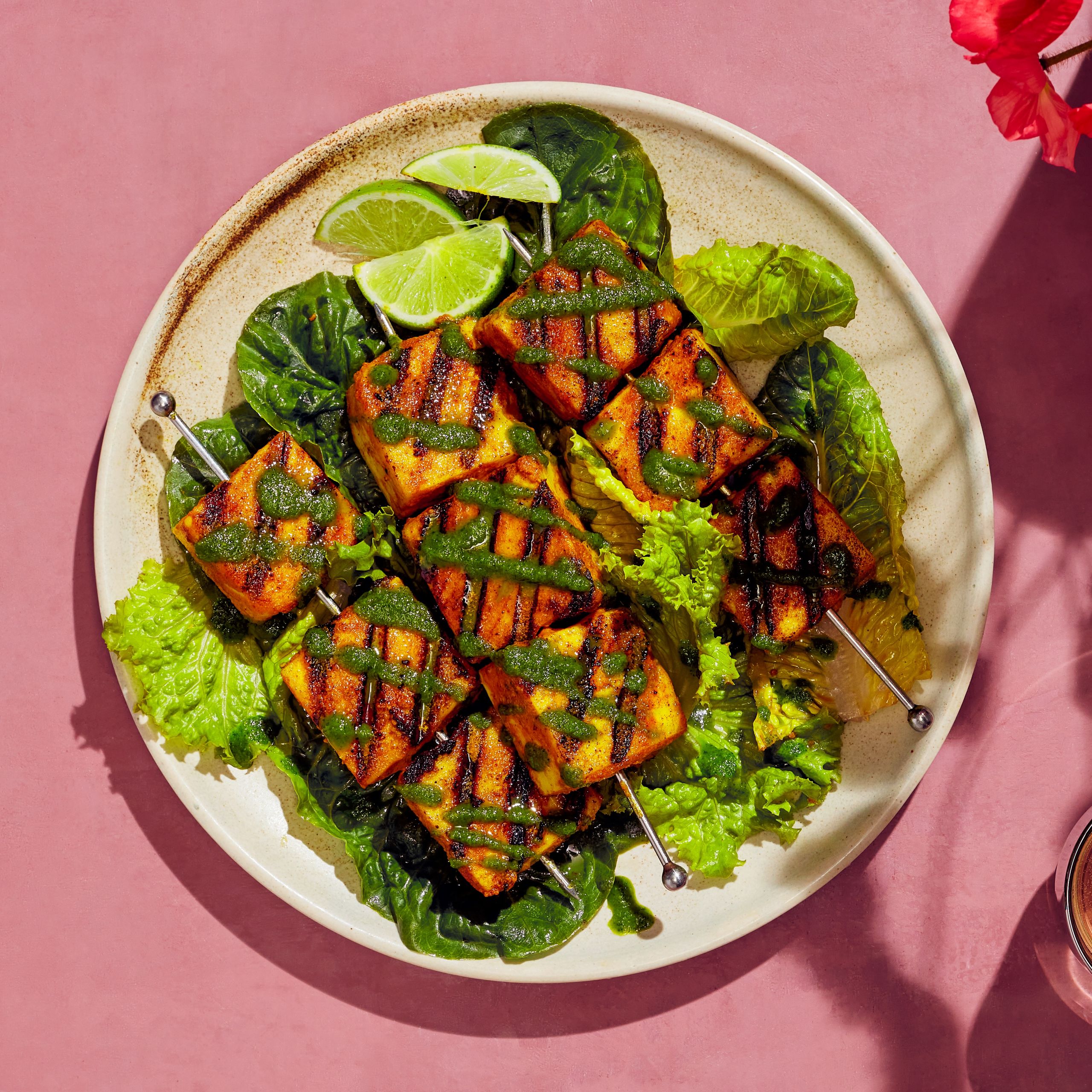 Spiced Paneer and Bell Pepper Skewers with Lemon-Tamarind Sauce
