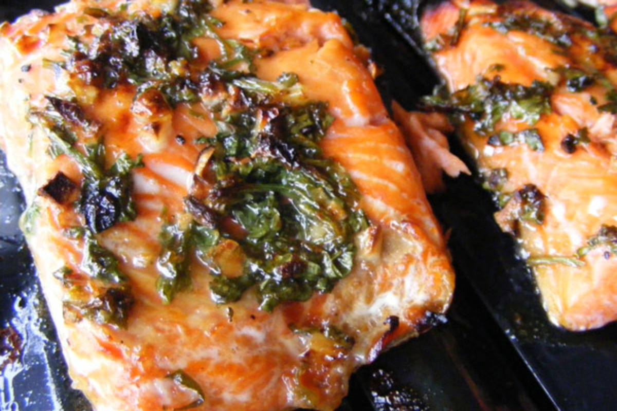 Lemon-Cilantro Grilled Salmon with Roasted Spiced Potatoes