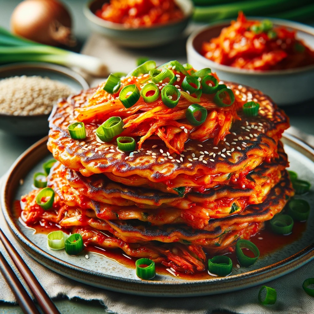 Korean-Style Kimchi Pancakes with Gochujang Glaze