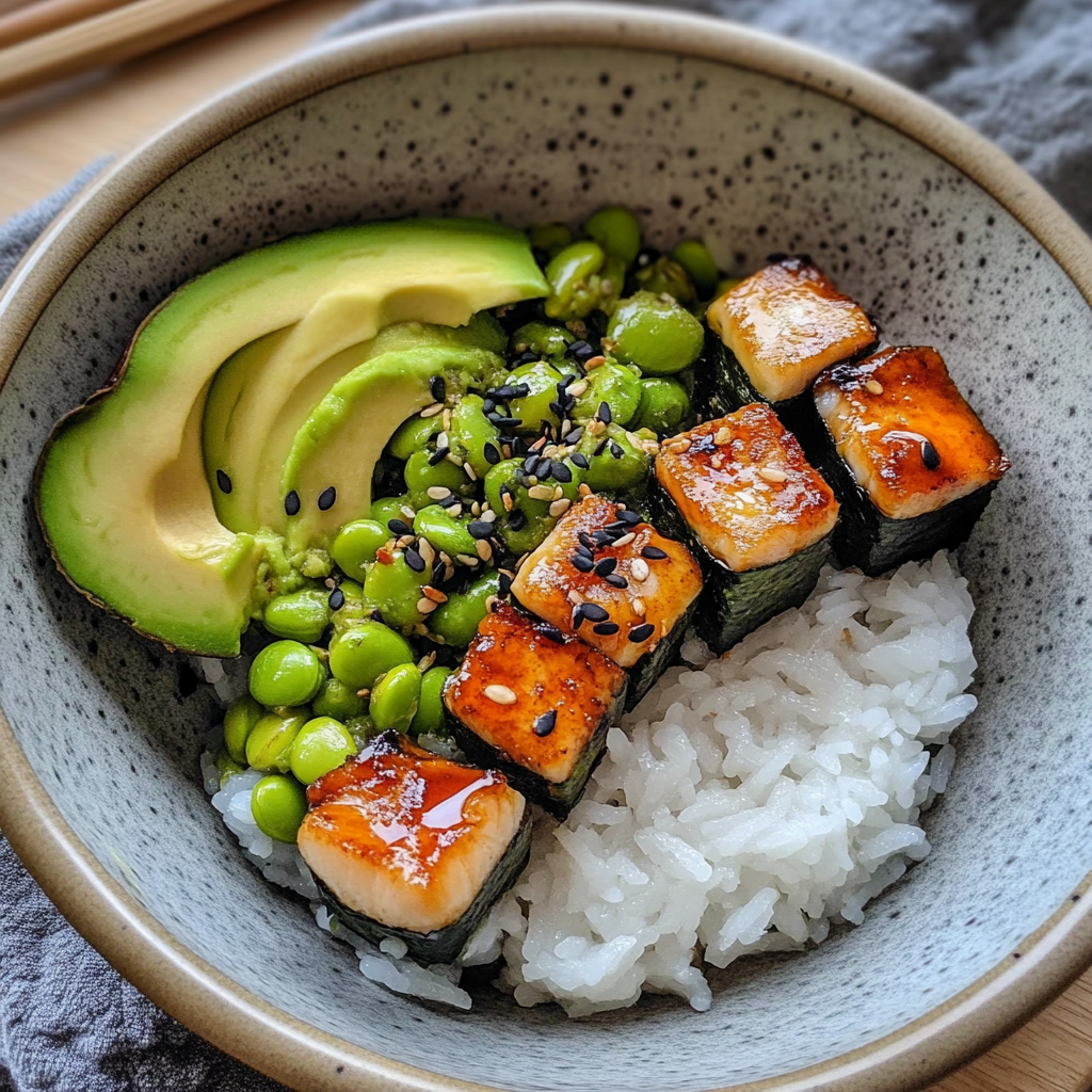 Japanese Edamame Sushi Bowl with Avocado