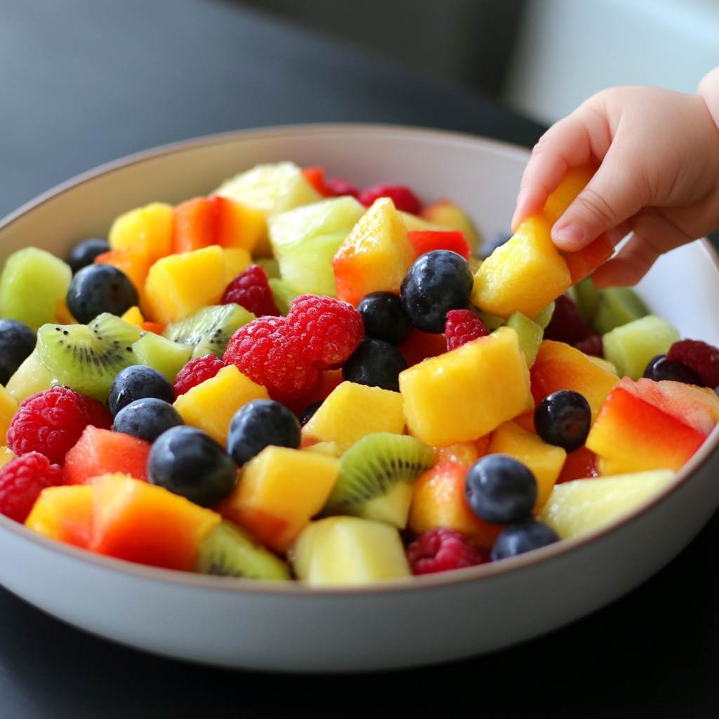 Kid's Rainbow Fruit Salad with Honey-Lime Dressing