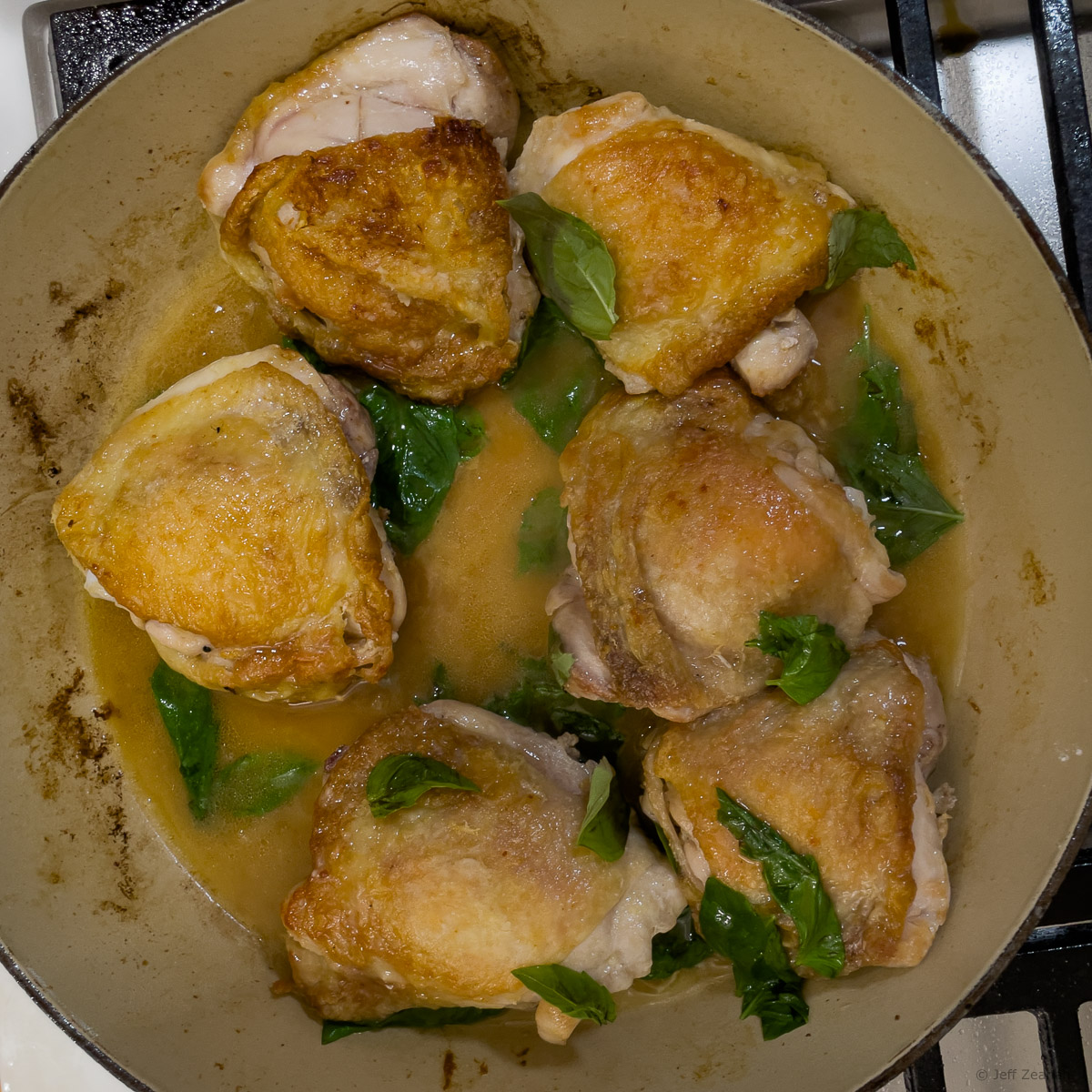 Aperol-Braised Chicken Thighs with Lemon and Herbs
