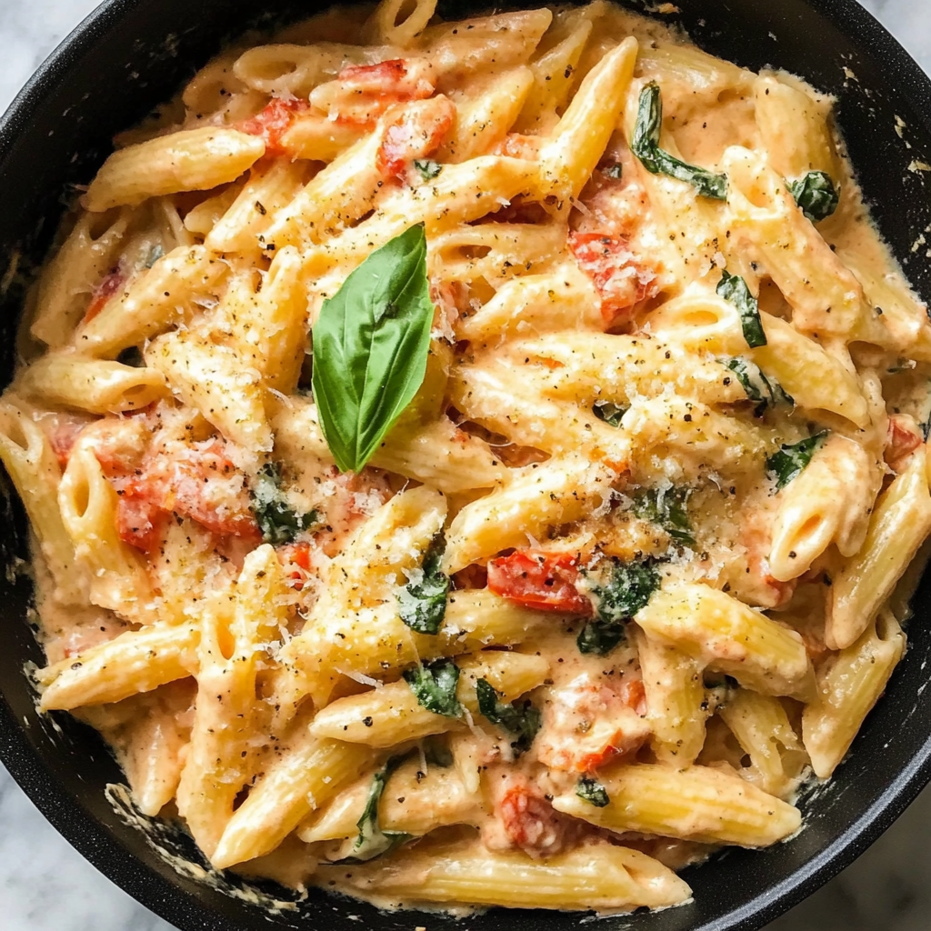 Garcia's Creamy Tomato Basil Pasta with Parmesan Crisps