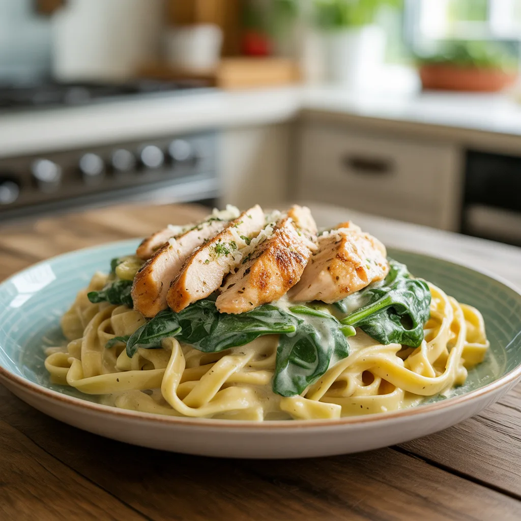 Herb-Roasted Chicken and Spinach Pasta with Garlic Butter