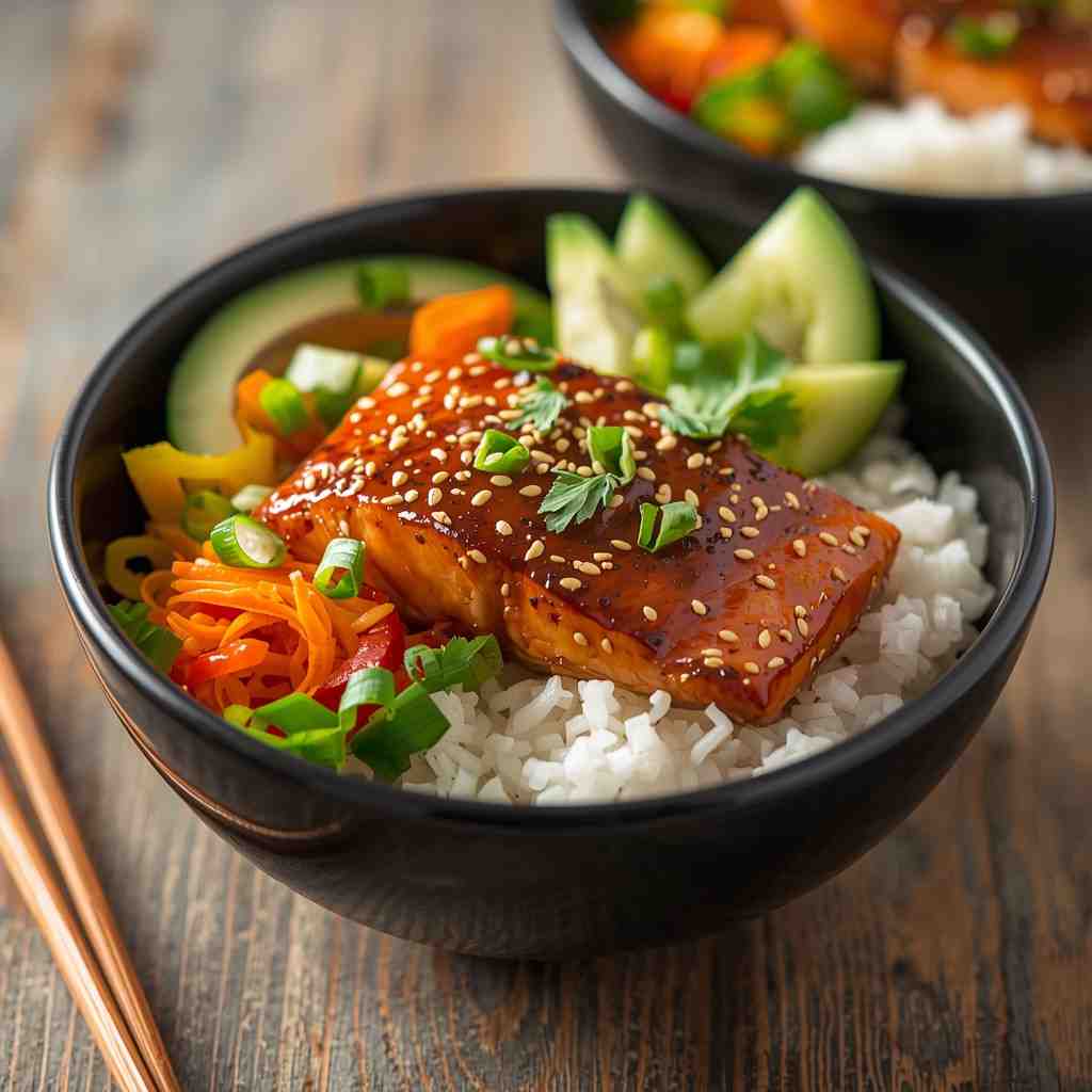 Sesame-Glazed Salmon with Snap Peas and Jasmine Rice