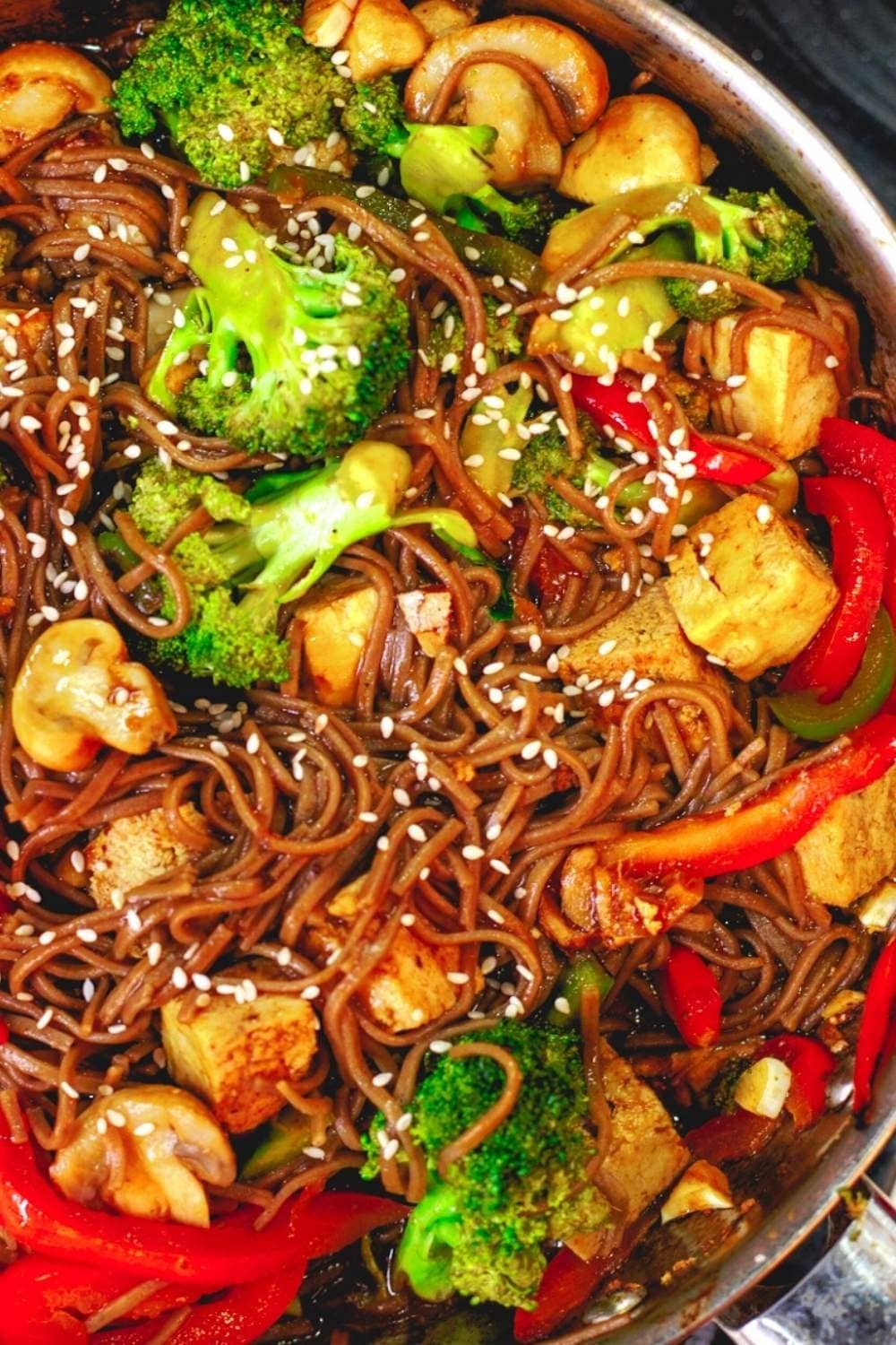 Japanese Tofu and Vegetable Soba Noodles with Sesame Dressing