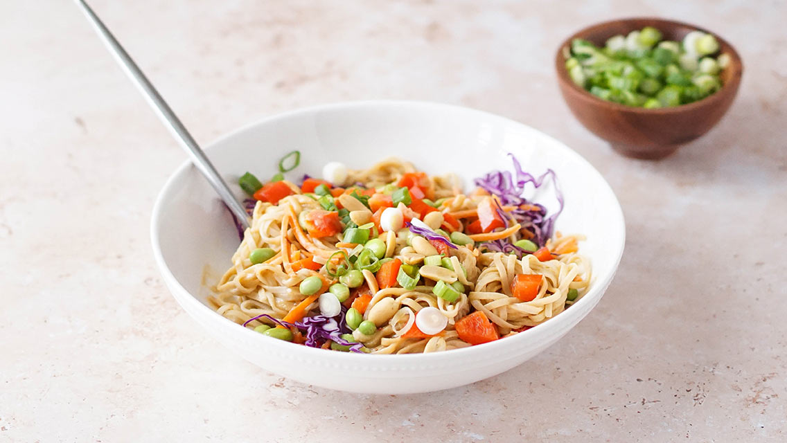 Creamy Peanut & Chickpea Noodle Bowl