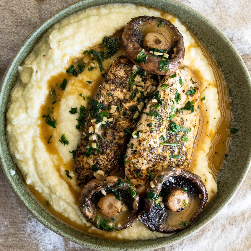 Lemon-Herb Crusted Chicken with Creamy Cauliflower Mash